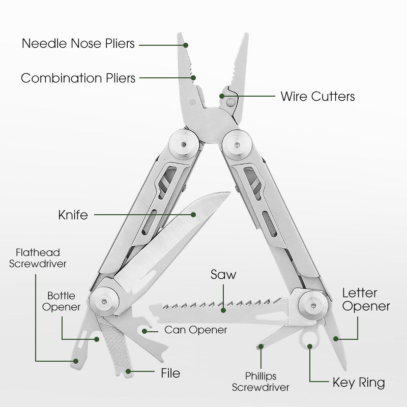 Pince multifonction pliante 12 en 1 en acier inoxydable – robuste, compacte et ultra-polyvalente