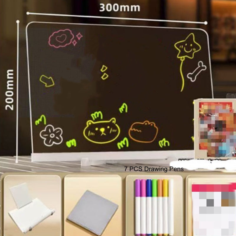🎨 50 % DE RÉDUCTION ! ✨ TABLETTE À DESSIN LUMINEUSE - Surface phosphorescente réutilisable, support ajustable pour les dessins et l'écriture des enfants, fonctionne sur piles avec stylet inclus 🖍️💡