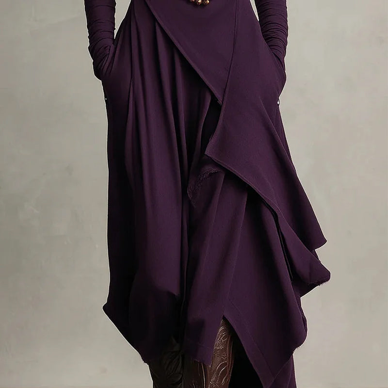 📢📢40 % de réduction !!!✨Robe longue asymétrique drapée à col haut élégante pour femme