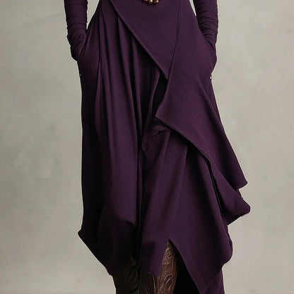 📢📢40 % de réduction !!!✨Robe longue asymétrique drapée à col haut élégante pour femme