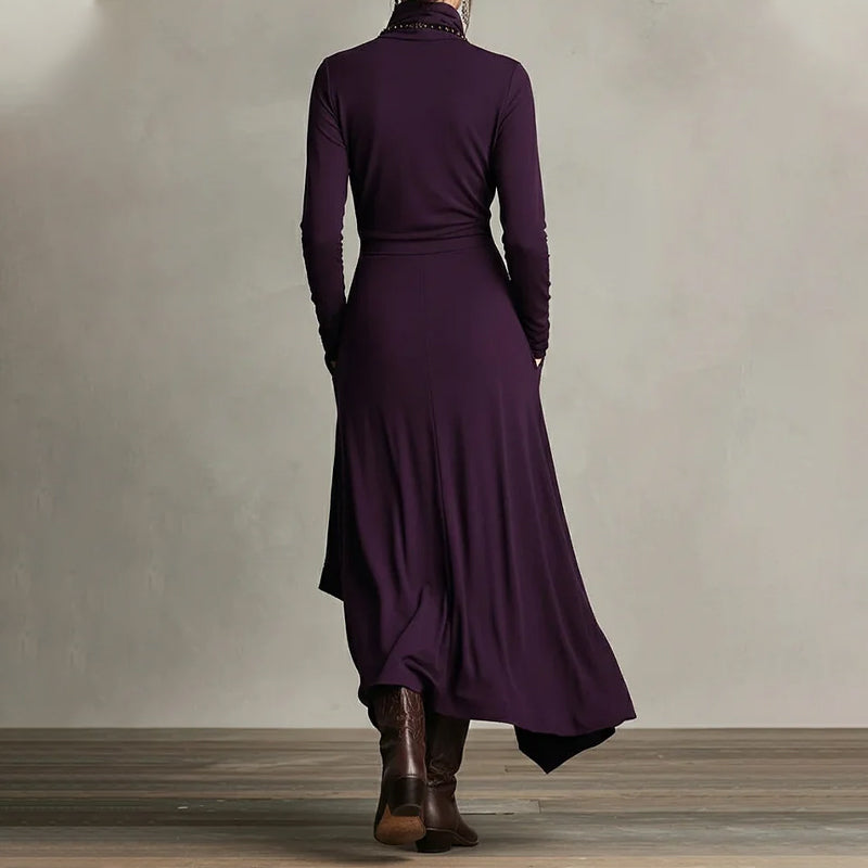 📢📢40 % de réduction !!!✨Robe longue asymétrique drapée à col haut élégante pour femme