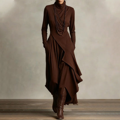 📢📢40 % de réduction !!!✨Robe longue asymétrique drapée à col haut élégante pour femme