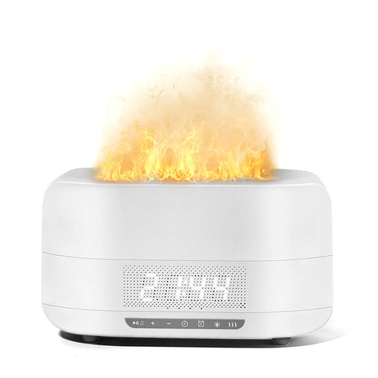 Diffuseur d'arômes à effet flamme, humidificateur intégré et enceinte Bluetooth — ambiance chaleureuse à domicile