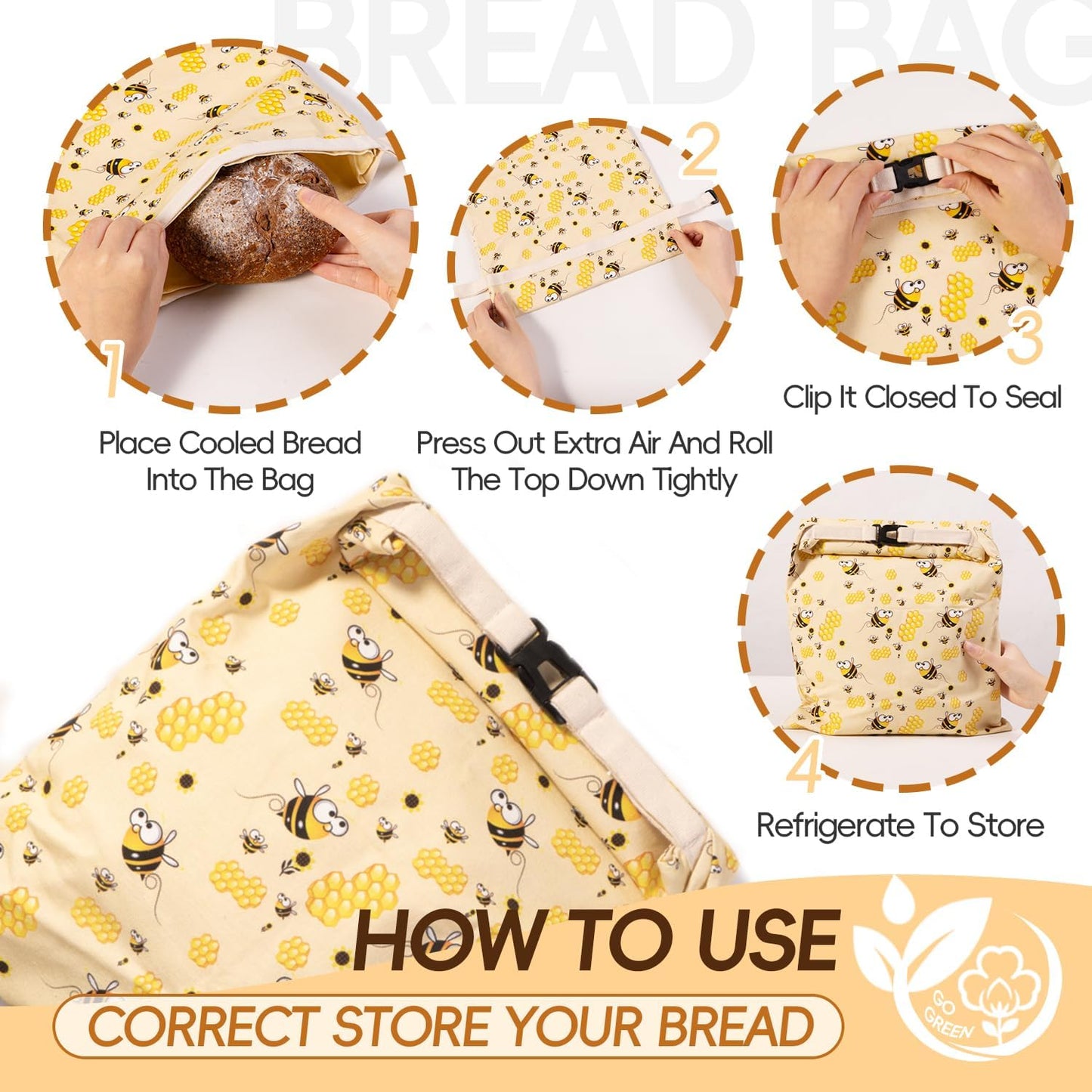 Sac à Pain Réutilisable en Cire d'Abeille – Idéal pour Pain au Levain Fait Maison, Écologique et Durable