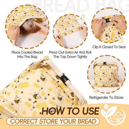 Sac à Pain Réutilisable en Cire d'Abeille – Idéal pour Pain au Levain Fait Maison, Écologique et Durable