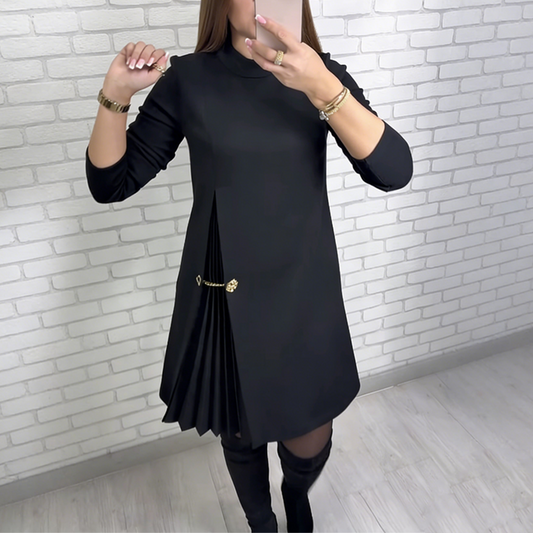 Élégante robe à manches longues et panneaux plissés🔥