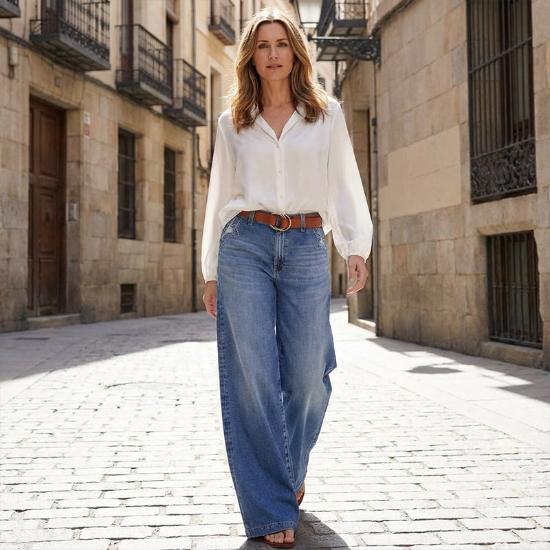 👖✨ 60% de réduction ! Jean Vintage Taille Haute à Jambes Larges pour Femme – Délavage rétro, coupe flatteuse & confort en coton toute la journée