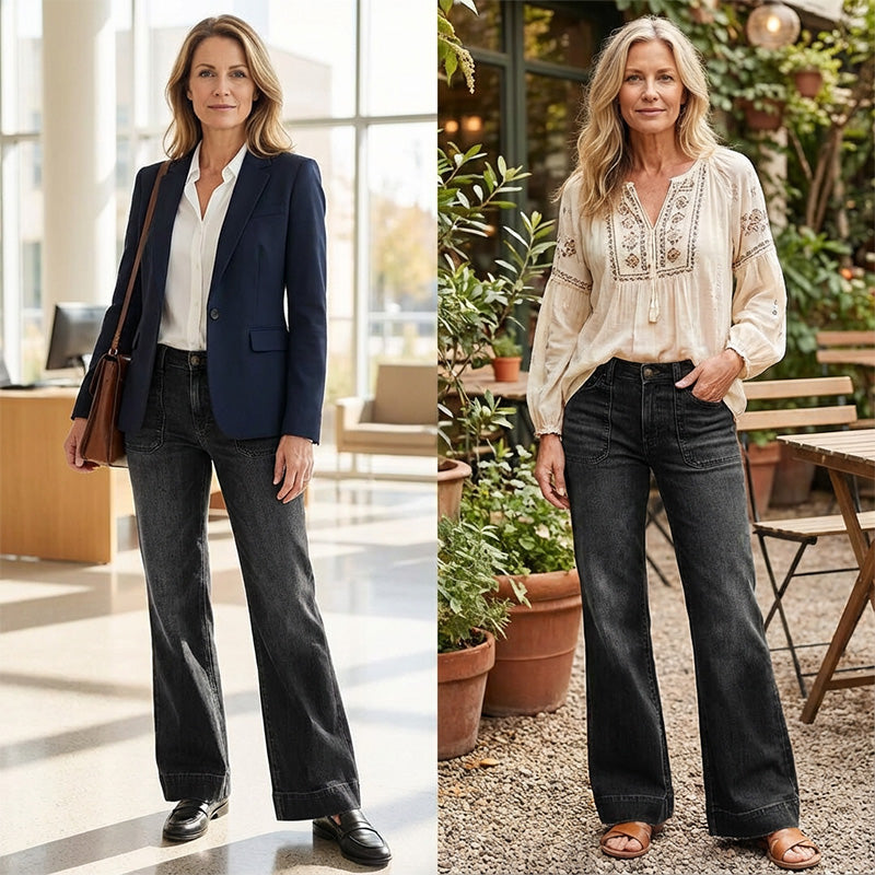 👖✨ Chic Rétro | Jean Évasé Femme | Coupe Allongeante & Poches Généreuses 💫【-60%】