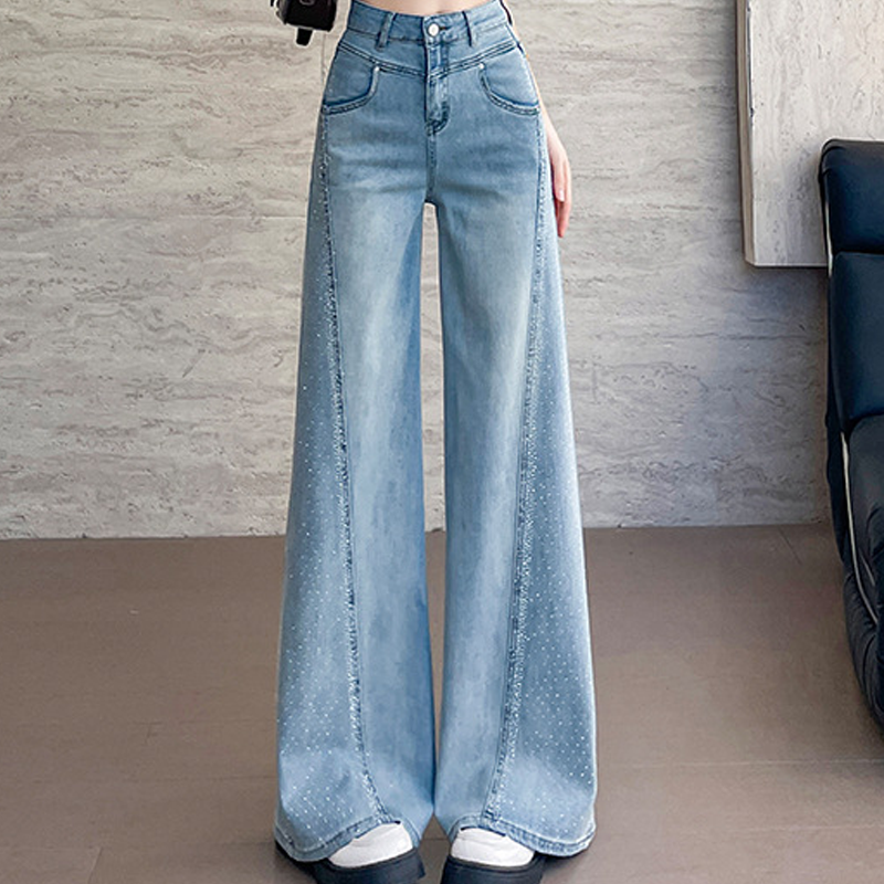 ✨🔥Jean large à jambes larges pour femme, orné de strass👖