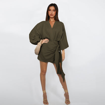 Robe portefeuille à col en V pour femmes