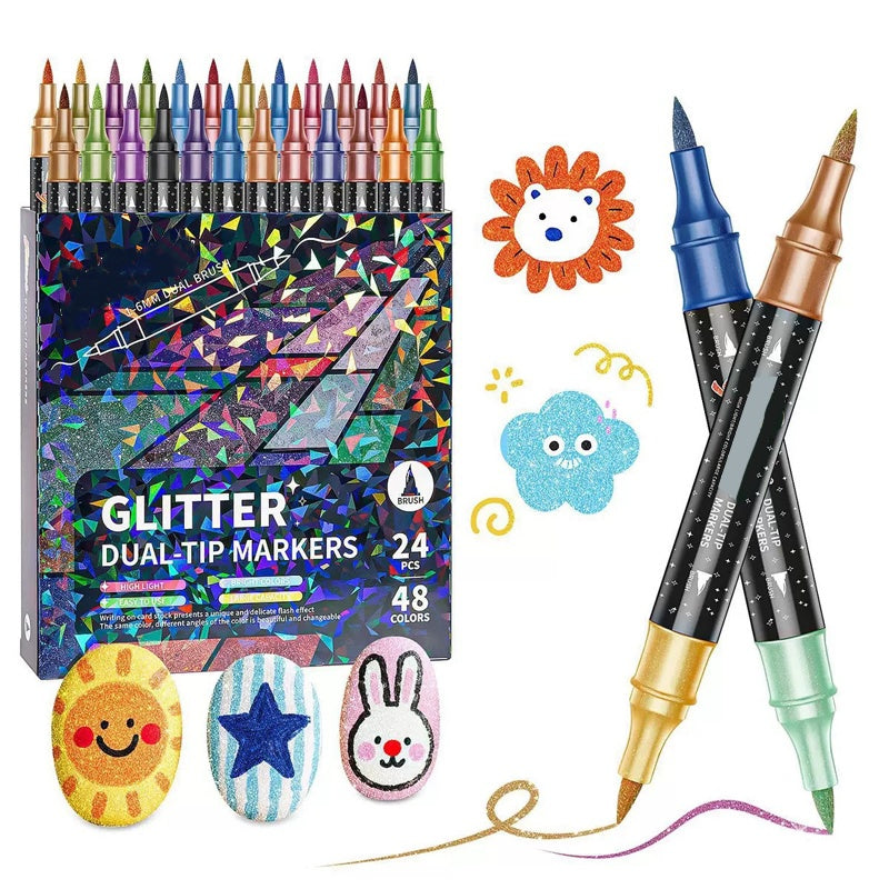 🎨Marqueurs pinceaux à effet pailleté🥇Créez des œuvres scintillantes en toute fluidité 🥳 (🌈24 à 96 couleurs | Écriture fluide sans bouchons | Ne traverse pas le papier📝)