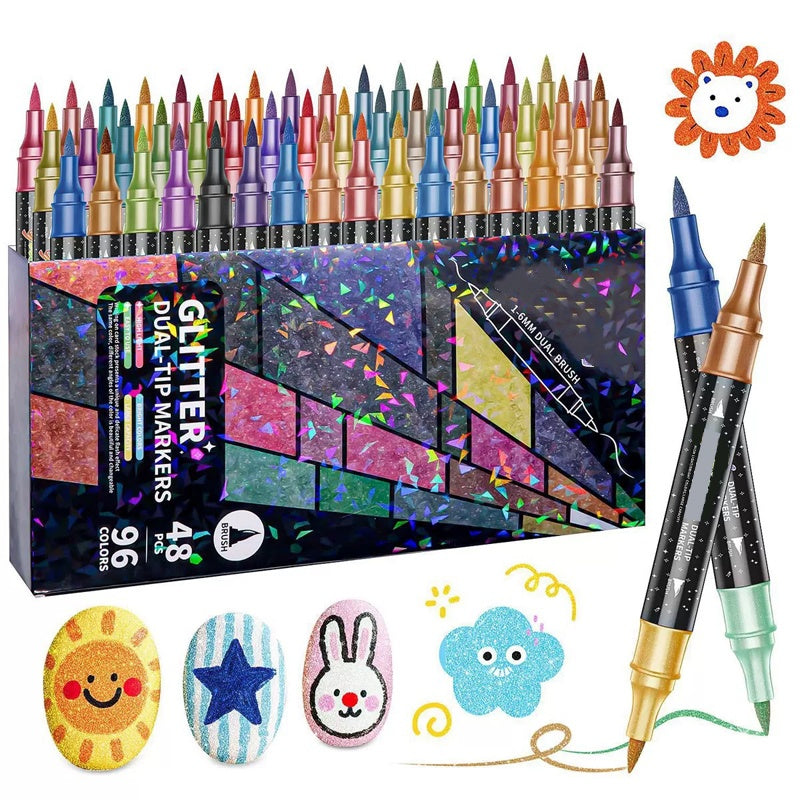🎨Marqueurs pinceaux à effet pailleté🥇Créez des œuvres scintillantes en toute fluidité 🥳 (🌈24 à 96 couleurs | Écriture fluide sans bouchons | Ne traverse pas le papier📝)