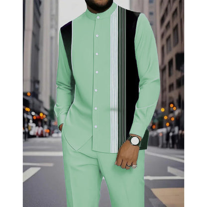 📢📢36 % de réduction !! ⏰Ensemble 2 pièces homme chemise rayée et pantalon – style sans effort