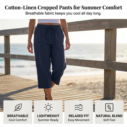 👖 50% DE RÉDUCTION! 🌸 Pantalon Court pour Femme en Mélange Coton-Lin – Léger, Respirant & Parfait Pour Un Look Décontracté En Été ☀️