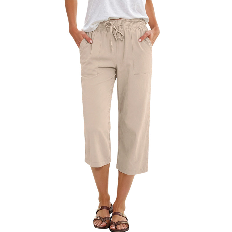 👖 50% DE RÉDUCTION! 🌸 Pantalon Court pour Femme en Mélange Coton-Lin – Léger, Respirant & Parfait Pour Un Look Décontracté En Été ☀️