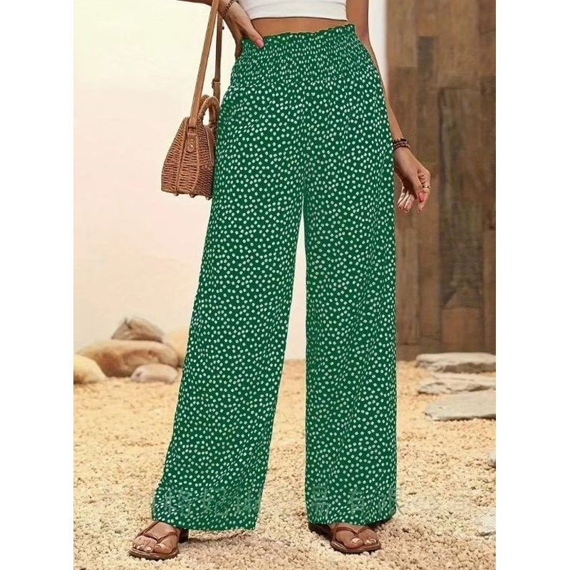 👖⏰ 50% DE RÉDUCTION ! Pantalon Taille Haute à Jambes Larges & Imprimé Chic – Coupe Fluide, Élastique & Polyvalent pour Femme 🌸