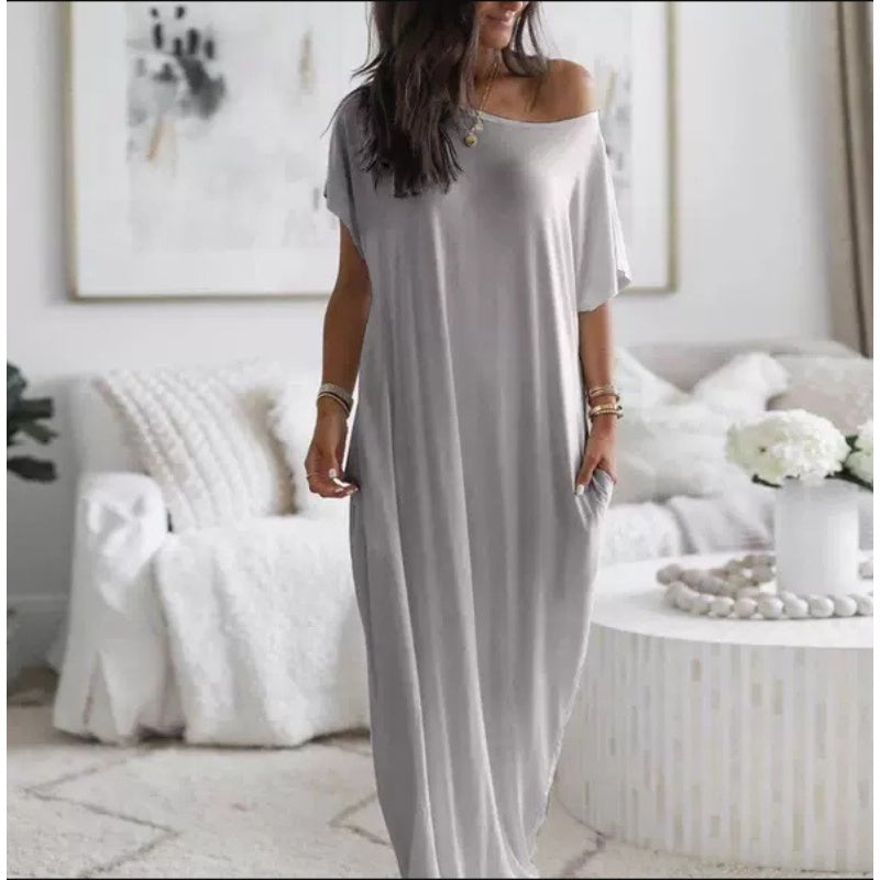 ⏳Spécial à durée limitée⏰Robe longue décontractée à manches courtes et coupe ample👗