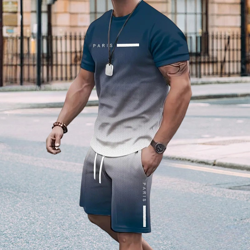 🔥VENTE CHAUDE🔥Ensemble T-shirt à dégradé de couleurs et short pour homme – Confort décontracté au quotidien