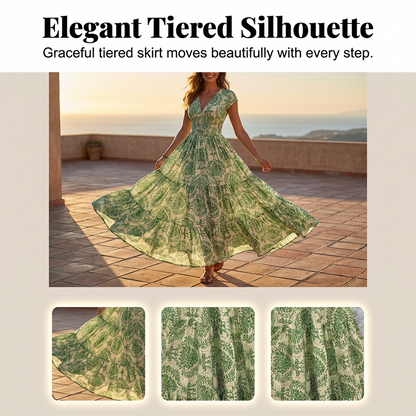 👗 PROMO FLASH : -50% ! 🔥 Robe Longue Femme – Col en V, Imprimé Floral & Taille Froncée, Tissu Léger et Respirant 🍁