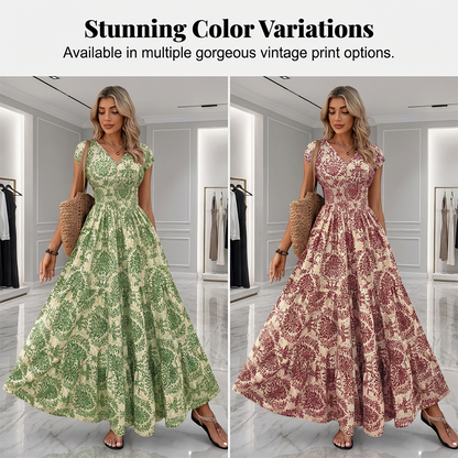 👗 PROMO FLASH : -50% ! 🔥 Robe Longue Femme – Col en V, Imprimé Floral & Taille Froncée, Tissu Léger et Respirant 🍁