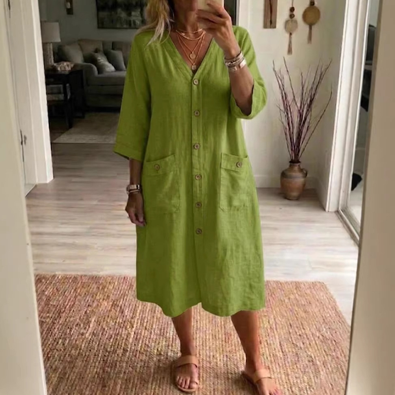 ❤️Robe midi décontractée à col en V pour femme