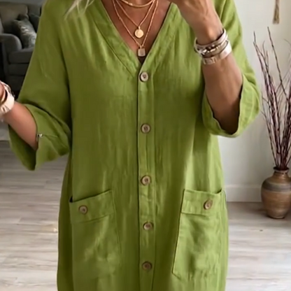 ❤️Robe midi décontractée à col en V pour femme