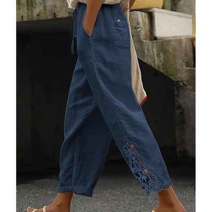 ✨🔥Pantalon à cordon de serrage avec bordure en dentelle pour femme