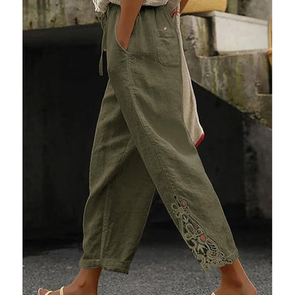 ✨🔥Pantalon à cordon de serrage avec bordure en dentelle pour femme