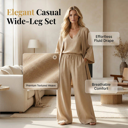 🧥Ensemble élégant pantalon à jambes larges, haut intérieur et cardigan (3 pièces) 👚👖