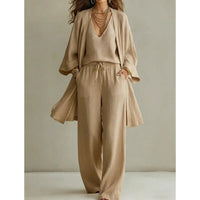 🧥Ensemble élégant pantalon à jambes larges, haut intérieur et cardigan (3 pièces) 👚👖