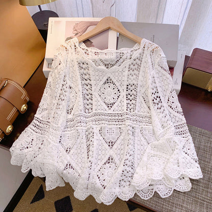 💐58% DE RÉDUCTION ! Chemise Crochet Romantique – Ajouré Délicat & Manches Fluides 🦋✨【Offre Limitée】