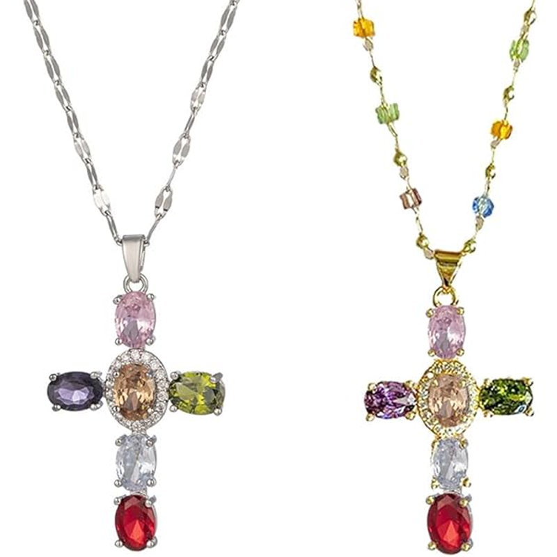 💎 50 % DE RÉDUCTION !! ✝️ Collier coloré avec pendentif en forme de croix en strass – Éclat éclatant, longueur réglable et message plein de sens ✨