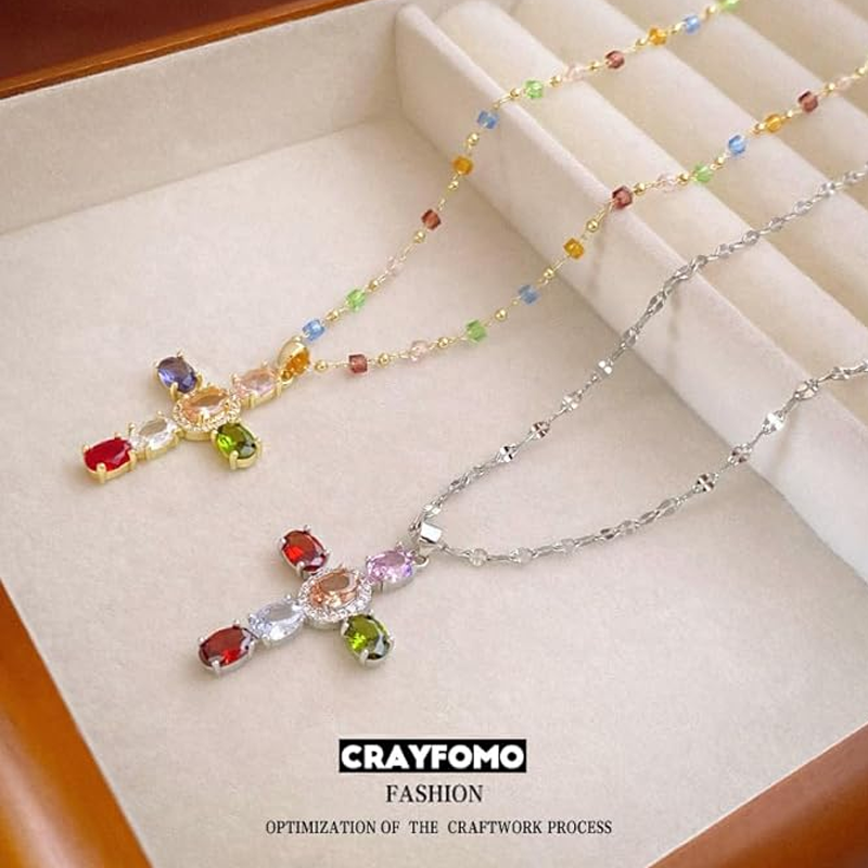 💎 50 % DE RÉDUCTION !! ✝️ Collier coloré avec pendentif en forme de croix en strass – Éclat éclatant, longueur réglable et message plein de sens ✨