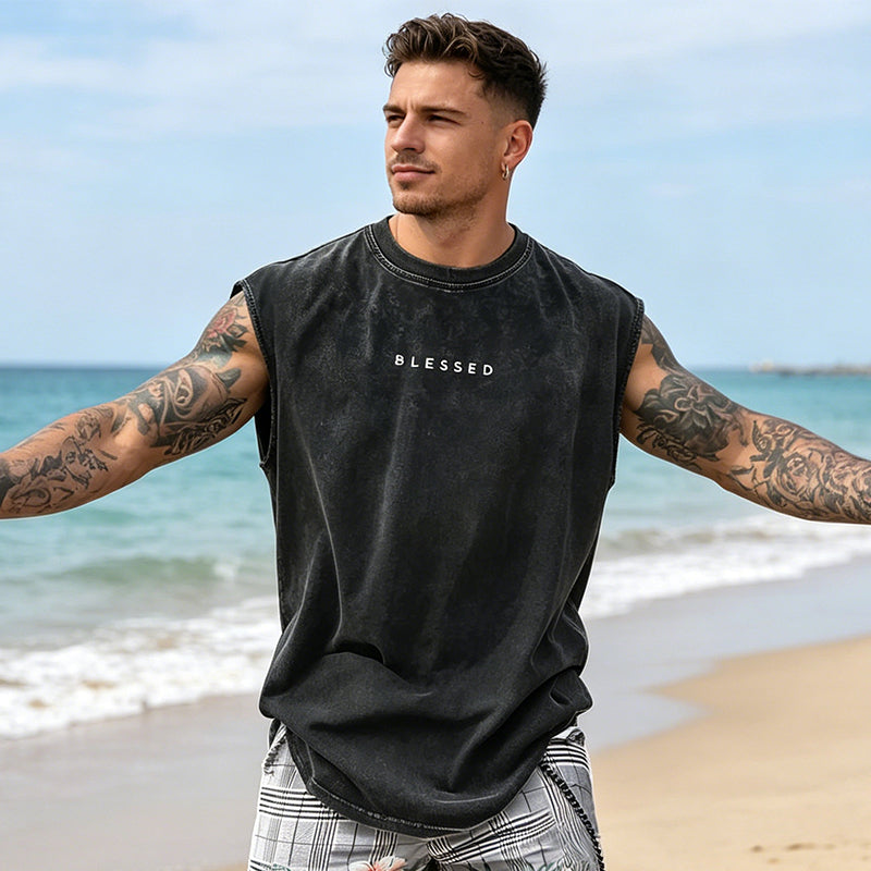 🎽 50% DE RÉDUCTION ! 🔥 Débardeur de Sport Coupe Loose Effet Vintage – Sans Manches, Tissu Respirant, Lavage Acide 🏁