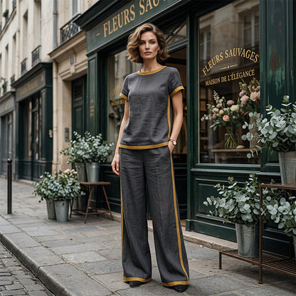 ☀️Ensemble deux pièces décontracté pour femme avec bordures contrastées🔥