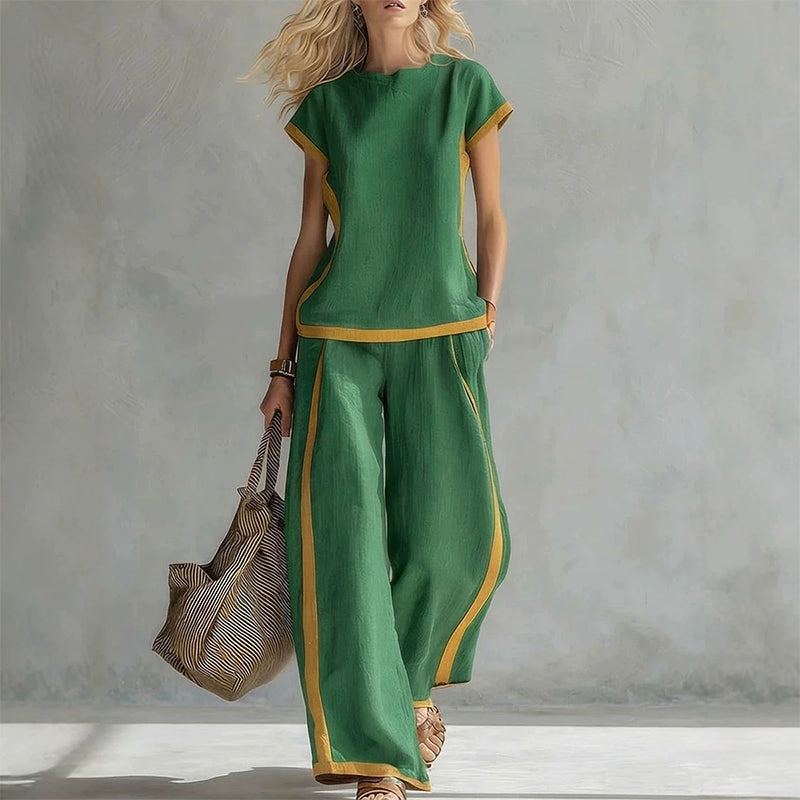☀️Ensemble deux pièces décontracté pour femme avec bordures contrastées🔥