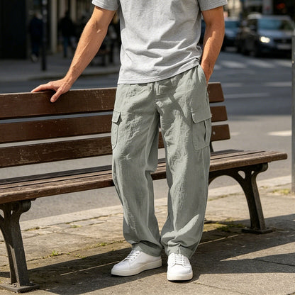 Pantalon cargo en coton et lin pour homme