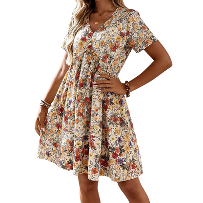 💐50% DE RÉDUCTION ! Robe Florale Col V – Imprimé Romantique 🌸🦋【Offre Limitée】