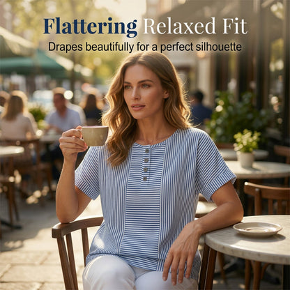🥳SOLDES D'ÉTÉ🥳💞PLUS DE 50 000 EXEMPLAIRES VENDUS !💥50 % DE RÉDUCTION ! 🔥T-shirt Henley rayé décontracté pour femme