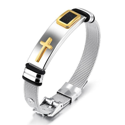 ✝️ PROMO LIMITÉE 50% DE RÉDUCTION ! ✨ Bracelet Croix Acier Inoxydable Homme – Durable, Réglable ✨