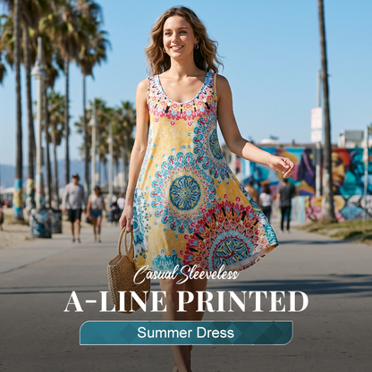 💐 PROMO EXCEPTIONNELLE -50% ! Robe Imprimée Sans Manches – Tissu Coton Léger, Tombé Fluide 🌺💨 【Offre Limitée】