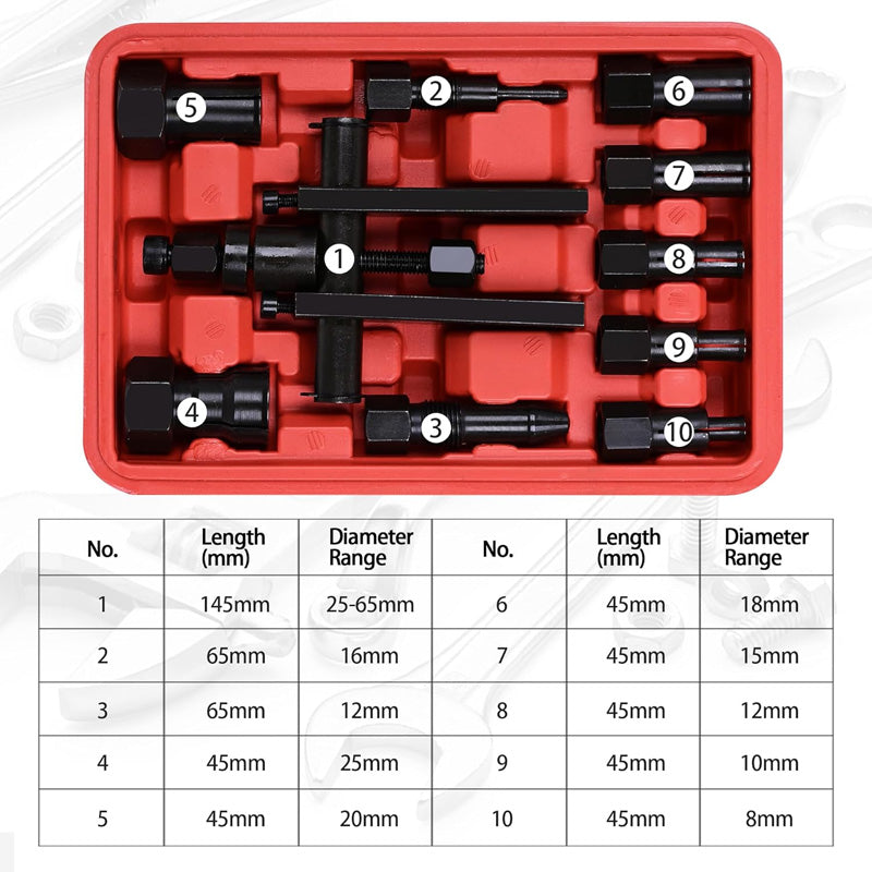 Kit de 10 outils pour extraire les roulements de moto — Acier traité, usage polyvalent et étui de rangement — idéal pour atelier ou entretien à domicile — 50% de réduction